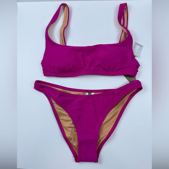 NWT J. Crew Bikini Bundle Radiant Fuscia Square Neck Top and 2 Bottoms Size XS - Picture 2 of 9